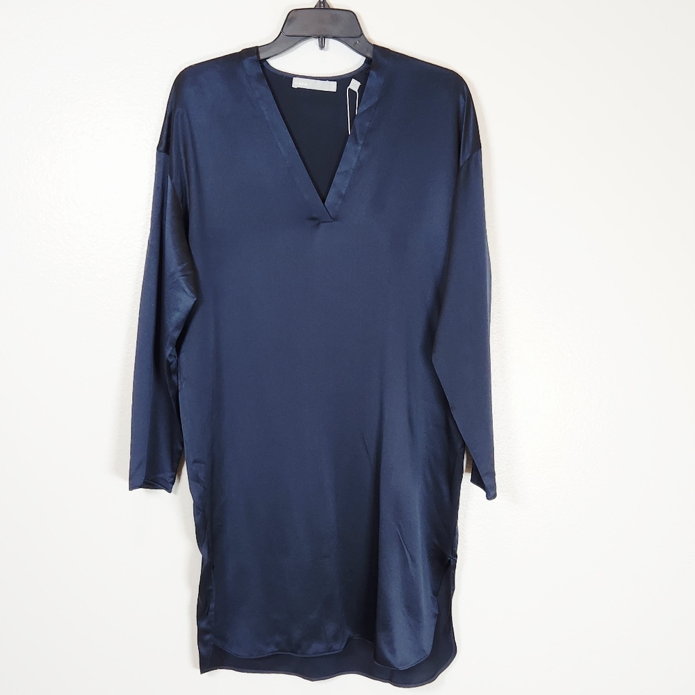VINCE Silk Long Sleeve Satin Oversized Shirt Dress
